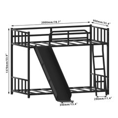 Bellemave® Loft Bunk Bed Twin Over Twin Size with Ladder and Slide, Heavy Duty Metal Slats Support with Guardrail, No Box Spring Needed for Bedroom Dorm, Black - Bellemave