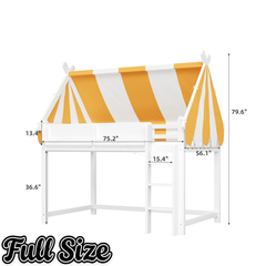 Bellemave® Loft House Bed with Canopy, Light & Bookshelf, High Play Area Under Bed, - Bellemave