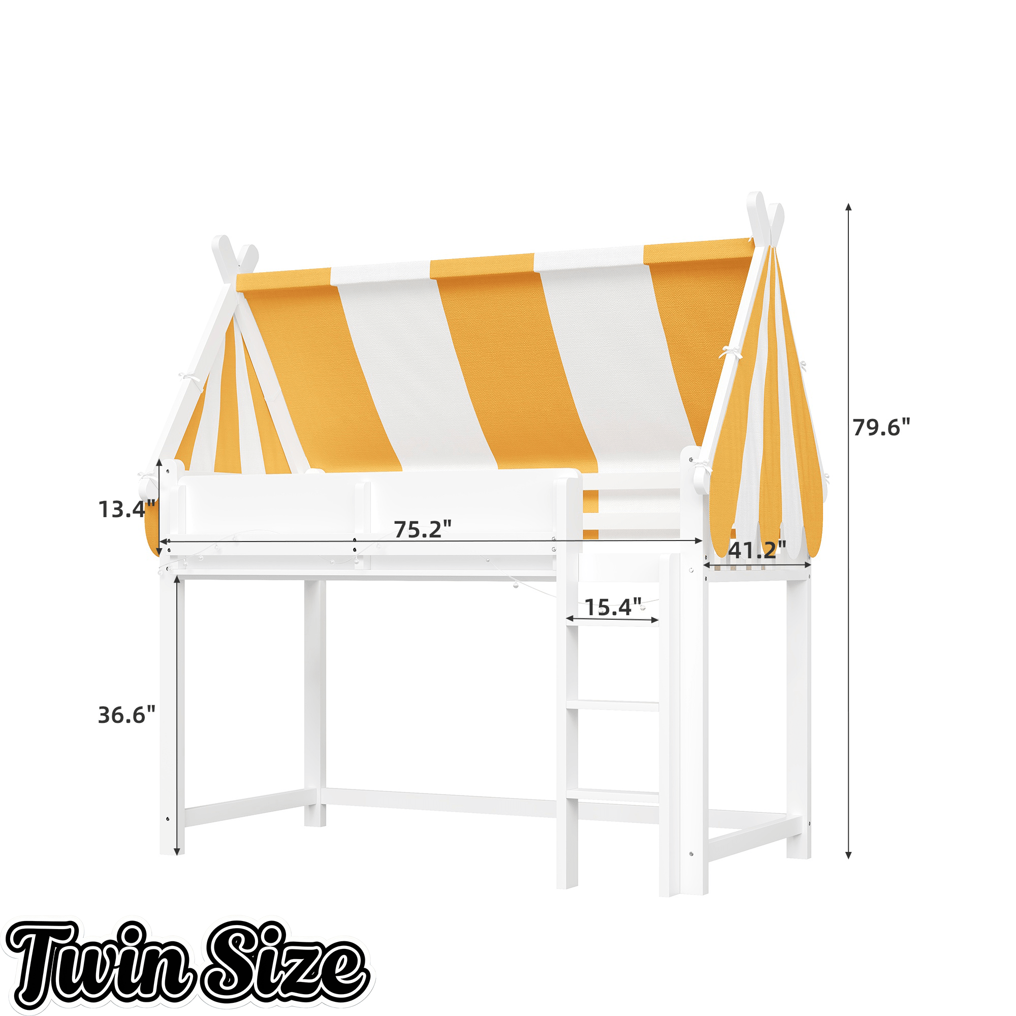 Bellemave® Loft House Bed with Canopy, Light & Bookshelf, High Play Area Under Bed, - Bellemave