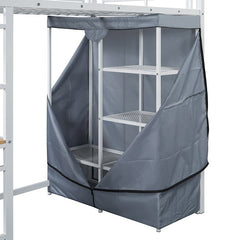 Bellemave® Loft Metal Bed with Desk,Shelves,Power Outlet,LED Light and Wardrobe - Bellemave