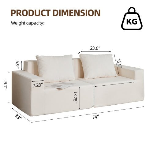 Bellemave® Loveseat Large Bean Bag Sofa with Pillow,Stuffed High - Density Foam - Bellemave