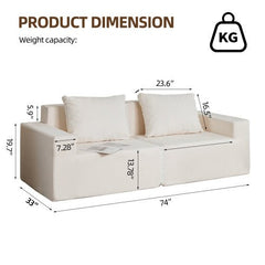 Bellemave® Loveseat Large Bean Bag Sofa with Pillow,Stuffed High - Density Foam - Bellemave