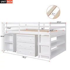 Bellemave® Low Loft Bed with Cabinet and Rolling Portable Desk - Bellemave