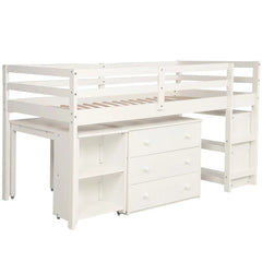 Bellemave® Low Loft Bed with Cabinet and Rolling Portable Desk - Bellemave