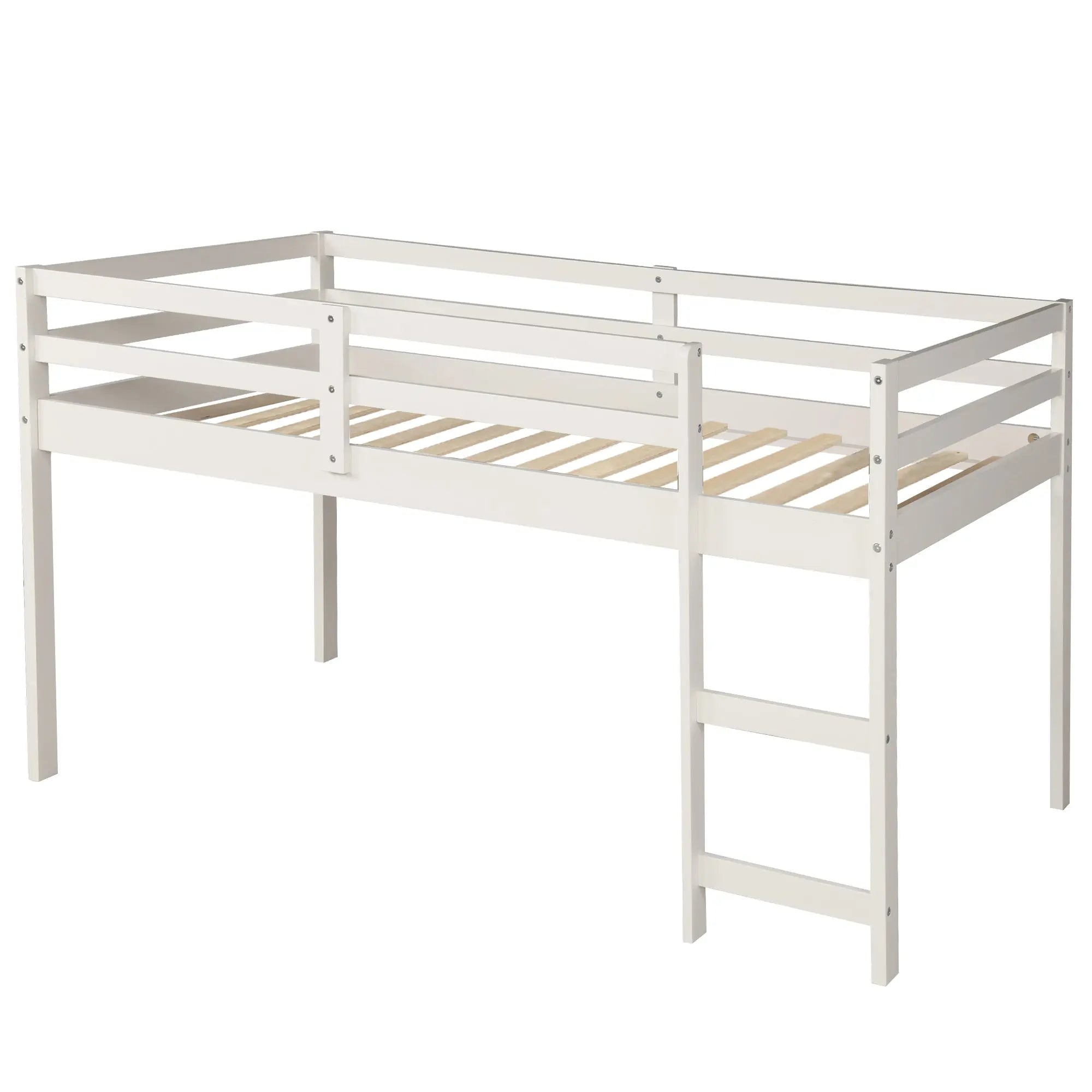 Bellemave® Low Loft Bed with Cabinet and Rolling Portable Desk - Bellemave