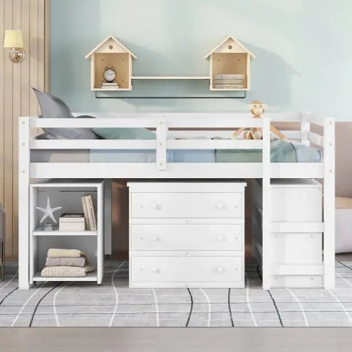 Bellemave® Low Loft Bed with Cabinet and Rolling Portable Desk - Bellemave