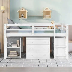 Bellemave® Low Loft Bed with Cabinet and Rolling Portable Desk - Bellemave
