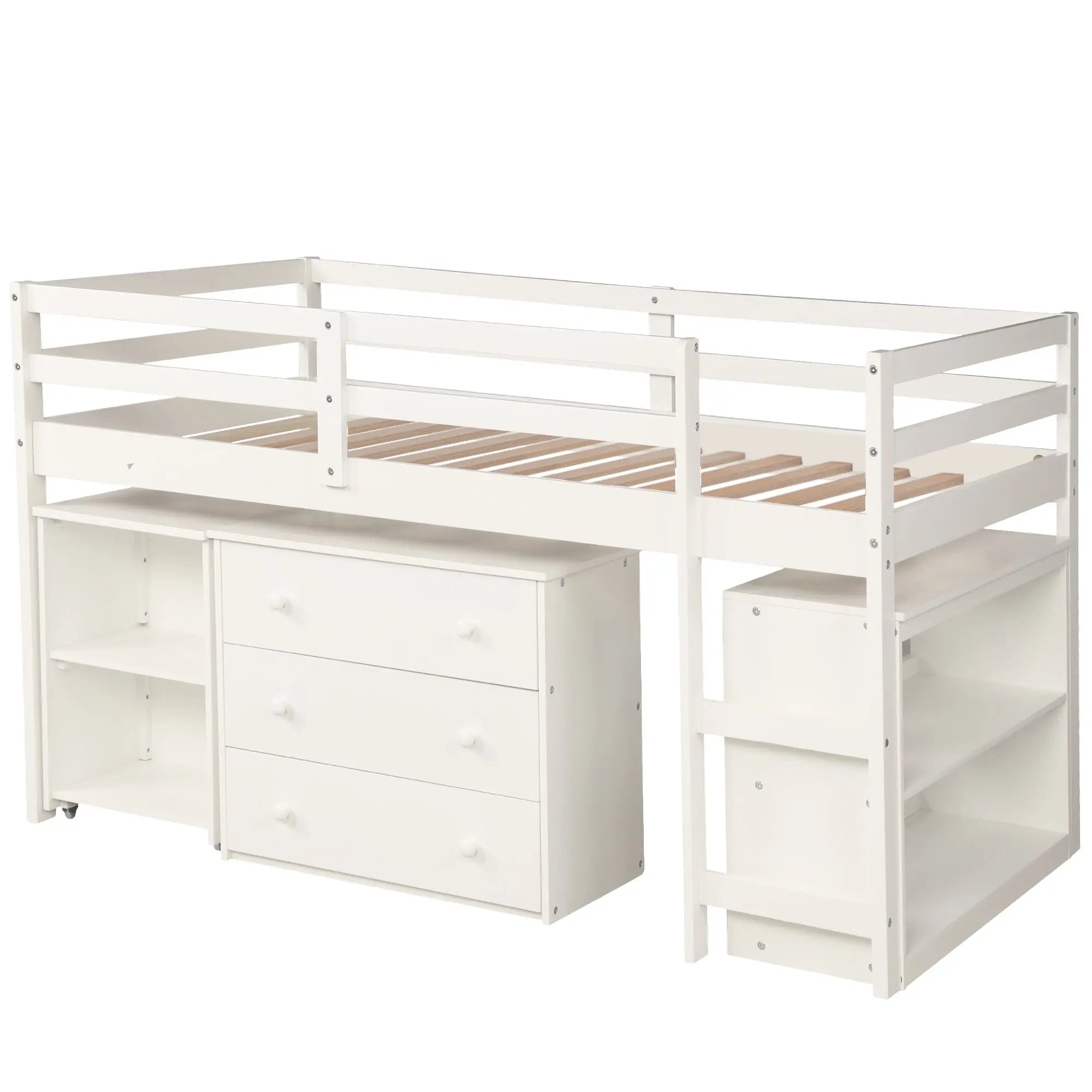 Bellemave® Low Loft Bed with Cabinet and Rolling Portable Desk - Bellemave