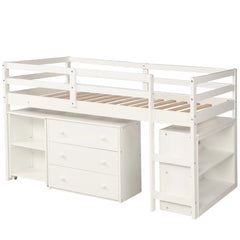 Bellemave® Low Loft Bed with Cabinet and Rolling Portable Desk - Bellemave