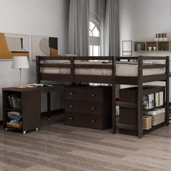 Bellemave® Low Loft Bed with Cabinet and Rolling Portable Desk - Bellemave