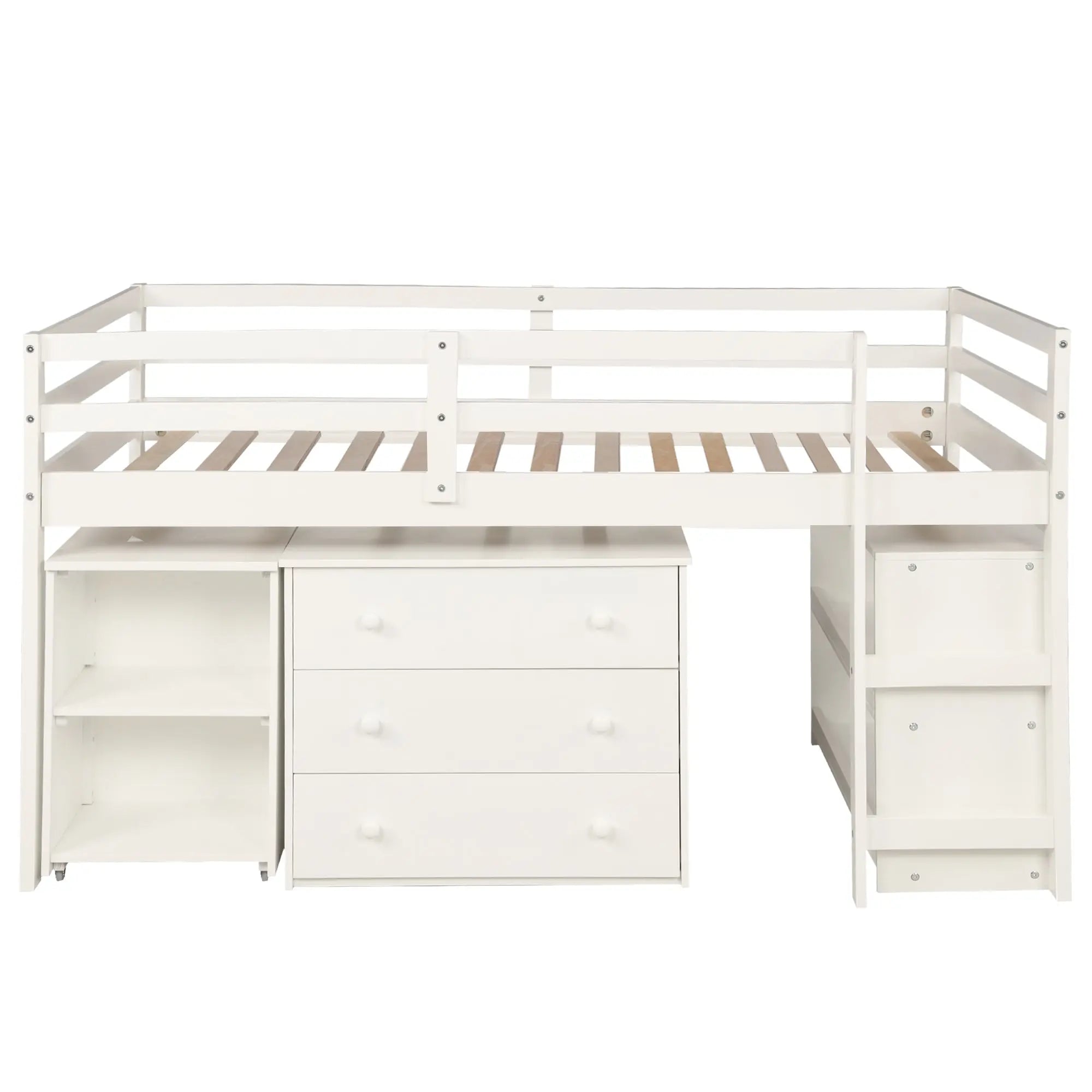 Bellemave® Low Loft Bed with Cabinet and Rolling Portable Desk - Bellemave