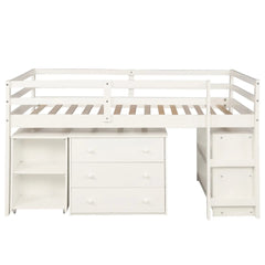 Bellemave® Low Loft Bed with Cabinet and Rolling Portable Desk - Bellemave