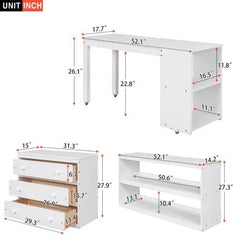 Bellemave® Low Loft Bed with Cabinet and Rolling Portable Desk - Bellemave