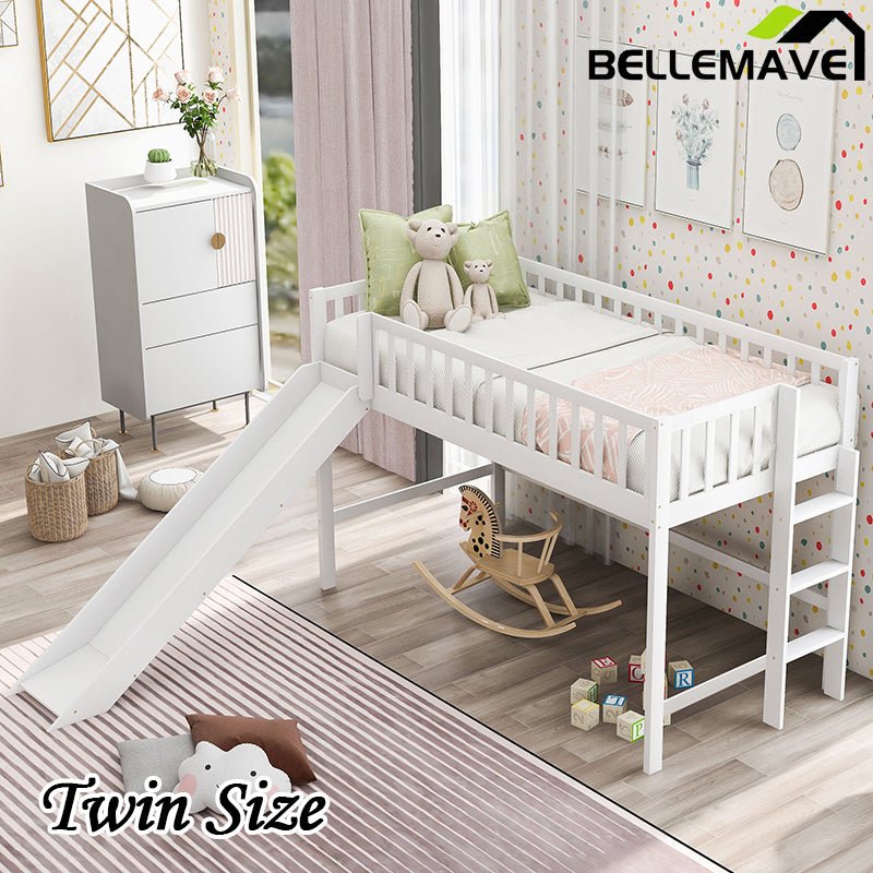 Bellemave® Low Loft Bed with Ladder and Slide - Bellemave