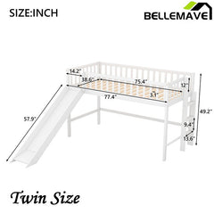 Bellemave® Low Loft Bed with Ladder and Slide - Bellemave