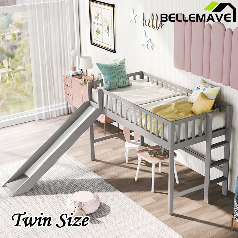 Bellemave® Low Loft Bed with Ladder and Slide - Bellemave