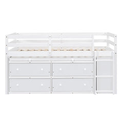Bellemave® Low Loft Bed with Retractable Writing Desk and 4 Drawers,Lateral Portable Desk and Shelves - Bellemave