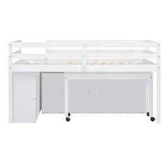 Bellemave® Low Loft Bed with Retractable Writing Desk and 4 Drawers,Lateral Portable Desk and Shelves - Bellemave