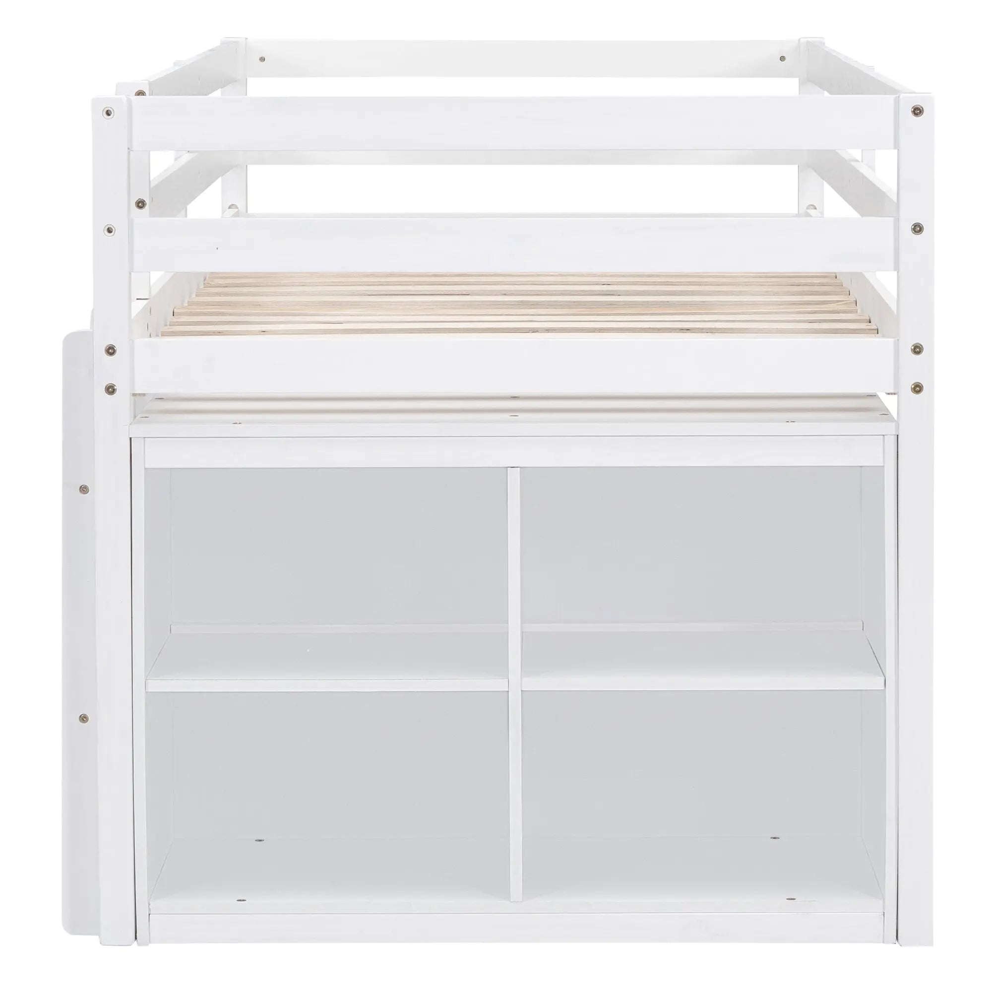 Bellemave® Low Loft Bed with Retractable Writing Desk and 4 Drawers,Lateral Portable Desk and Shelves - Bellemave