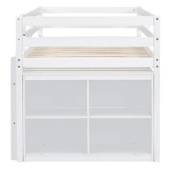 Bellemave® Low Loft Bed with Retractable Writing Desk and 4 Drawers,Lateral Portable Desk and Shelves - Bellemave