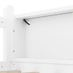 Bellemave® Low Loft Bed with Storage Shelves, Twin XL Solid Wood Loft Bed with LED Lights and Full - Length Rails, for Kids, Boys, Girls, Teens, Save Space,Easy Assemble(Twin XL,White) - Bellemave
