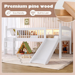 Bellemave® Low Loft Bed with Storage Shelves, Twin XL Solid Wood Loft Bed with LED Lights and Full - Length Rails, for Kids, Boys, Girls, Teens, Save Space,Easy Assemble(Twin XL,White) - Bellemave