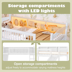 Bellemave® Low Loft Bed with Storage Shelves, Twin XL Solid Wood Loft Bed with LED Lights and Full - Length Rails, for Kids, Boys, Girls, Teens, Save Space,Easy Assemble(Twin XL,White) - Bellemave
