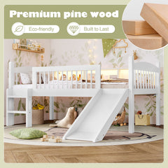 Bellemave® Low Loft Bed with Storage Shelves, Twin XL Solid Wood Loft Bed with LED Lights and Full - Length Rails, for Kids, Boys, Girls, Teens, Save Space,Easy Assemble(Twin XL,White) - Bellemave
