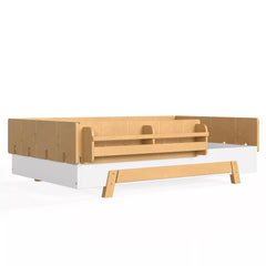 Bellemave® Low Profile Floor Bed with Bookshelves & Guardrails – Solid Wood Twin Montessori - Bellemave