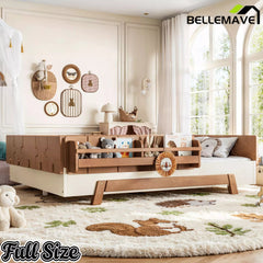Bellemave® Low Profile Floor Bed with Bookshelves & Guardrails – Solid Wood Twin Montessori - Bellemave