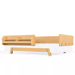Bellemave® Low Profile Floor Bed with Bookshelves & Guardrails – Solid Wood Twin Montessori - Bellemave