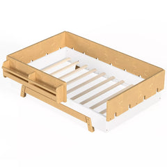 Bellemave® Low Profile Floor Bed with Bookshelves & Guardrails – Solid Wood Twin Montessori - Bellemave