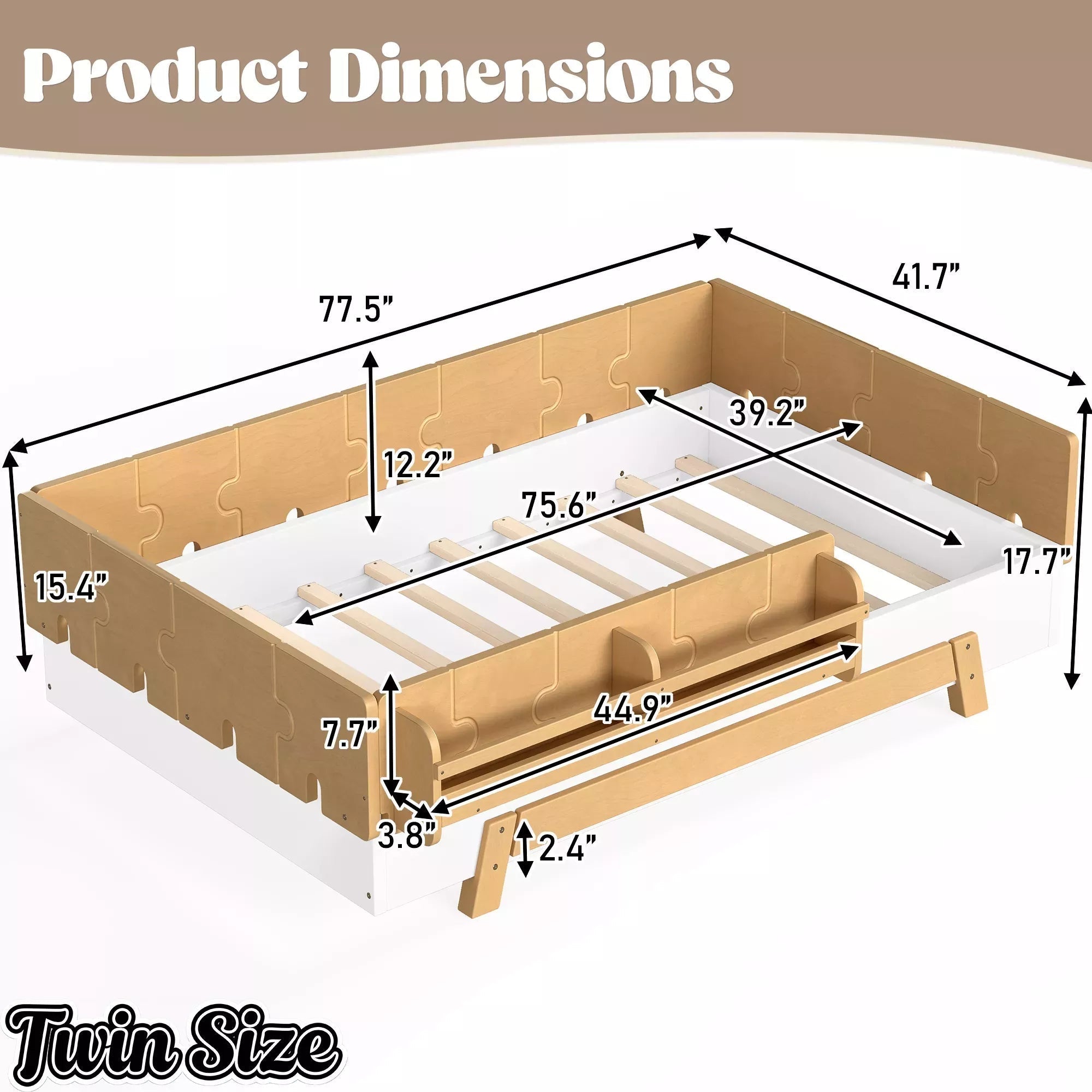 Bellemave® Low Profile Floor Bed with Bookshelves & Guardrails – Solid Wood Twin Montessori - Bellemave