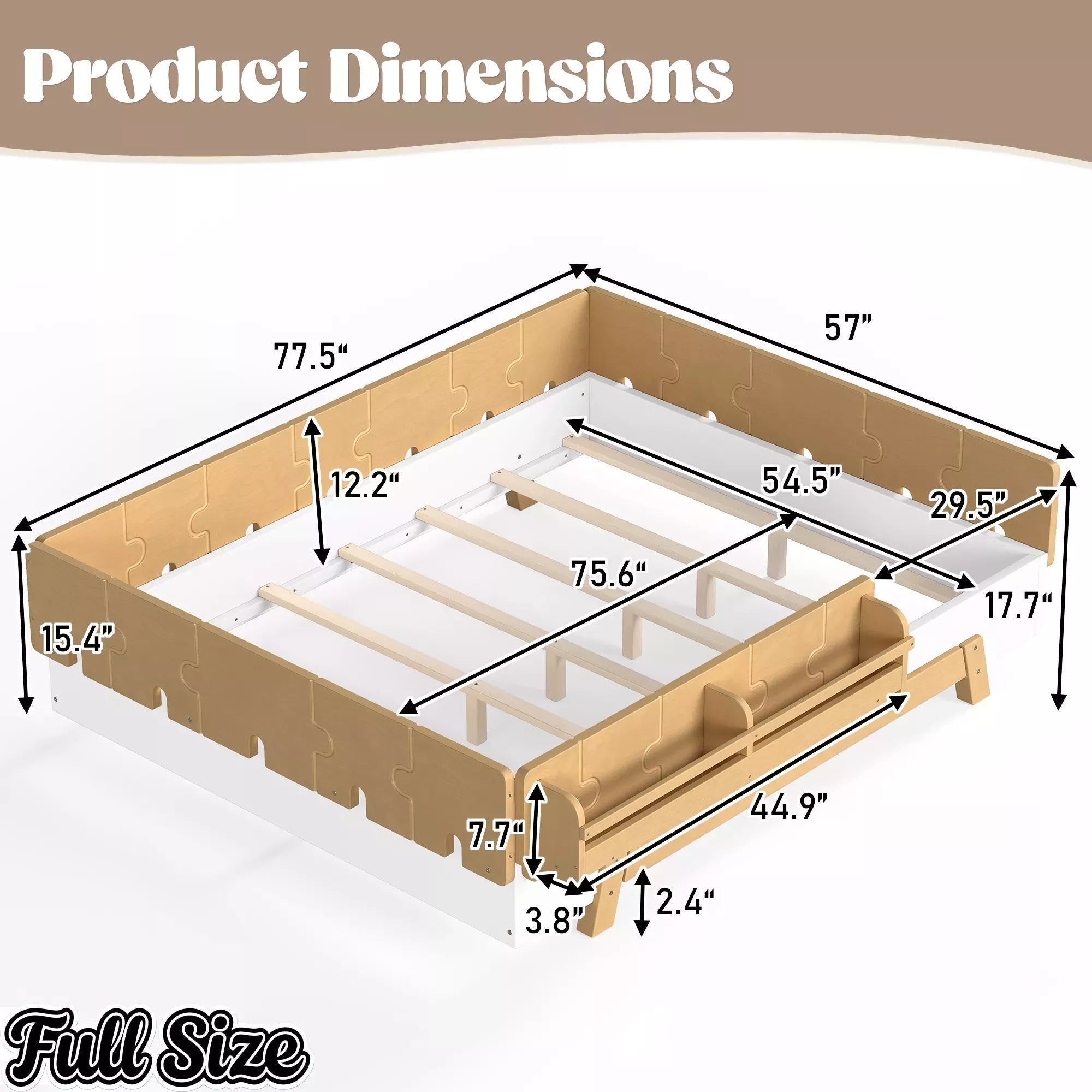 Bellemave® Low Profile Floor Bed with Bookshelves & Guardrails – Solid Wood Twin Montessori - Bellemave
