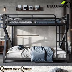 Queen over Queen low profile bunk bed in black finish