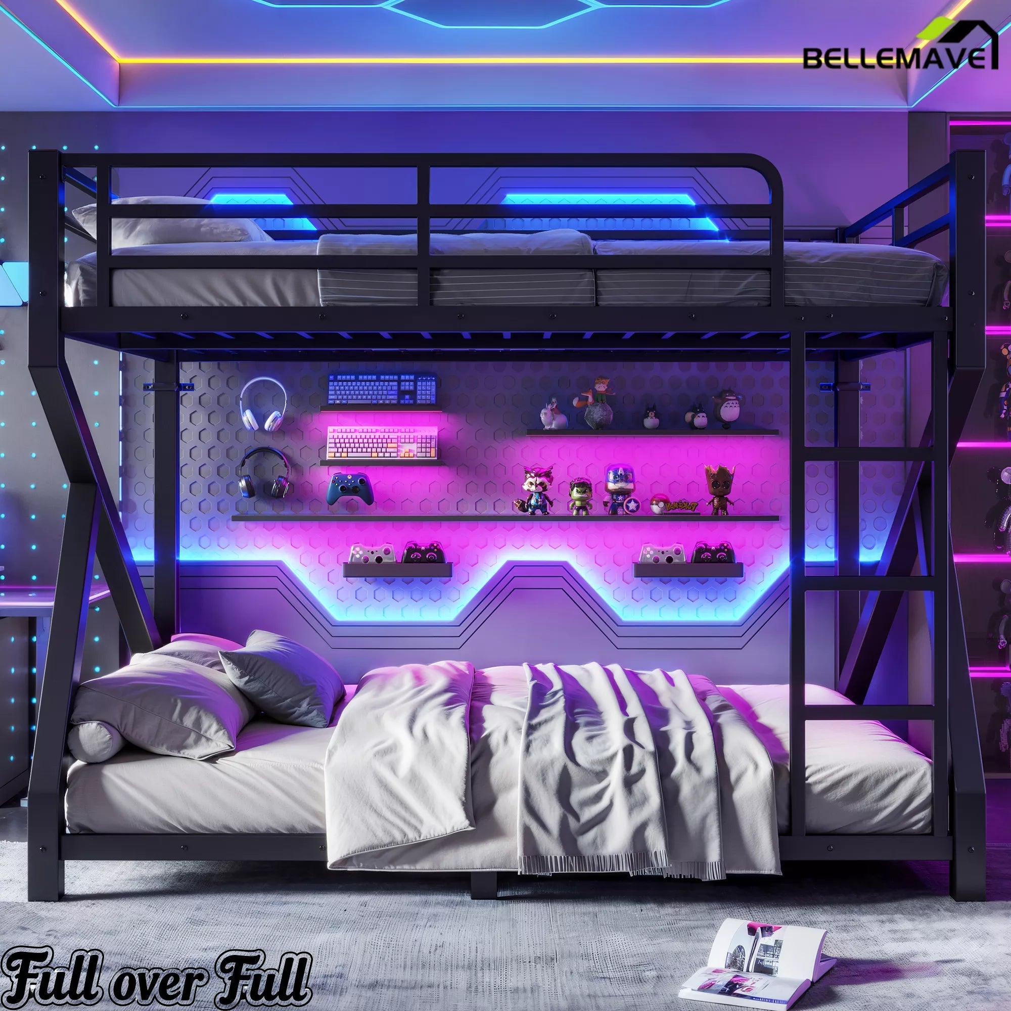Full over Full metal bunk bed for teens and adults