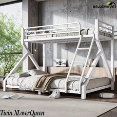 Low profile white Twin XL over Queen bunk bed