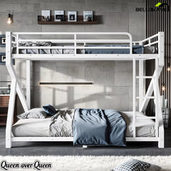 Queen over Queen white metal bunk bed frame