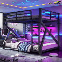 Full over Full metal bunk bed in black finish