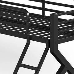 Detail view of metal bunk bed support frame and ladder
