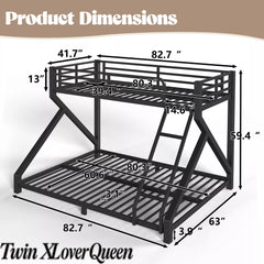 Twin XL over Queen metal bunk bed dimensions