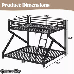 Queen over King metal bunk bed dimensions