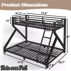 Twin over Full metal bunk bed dimensions