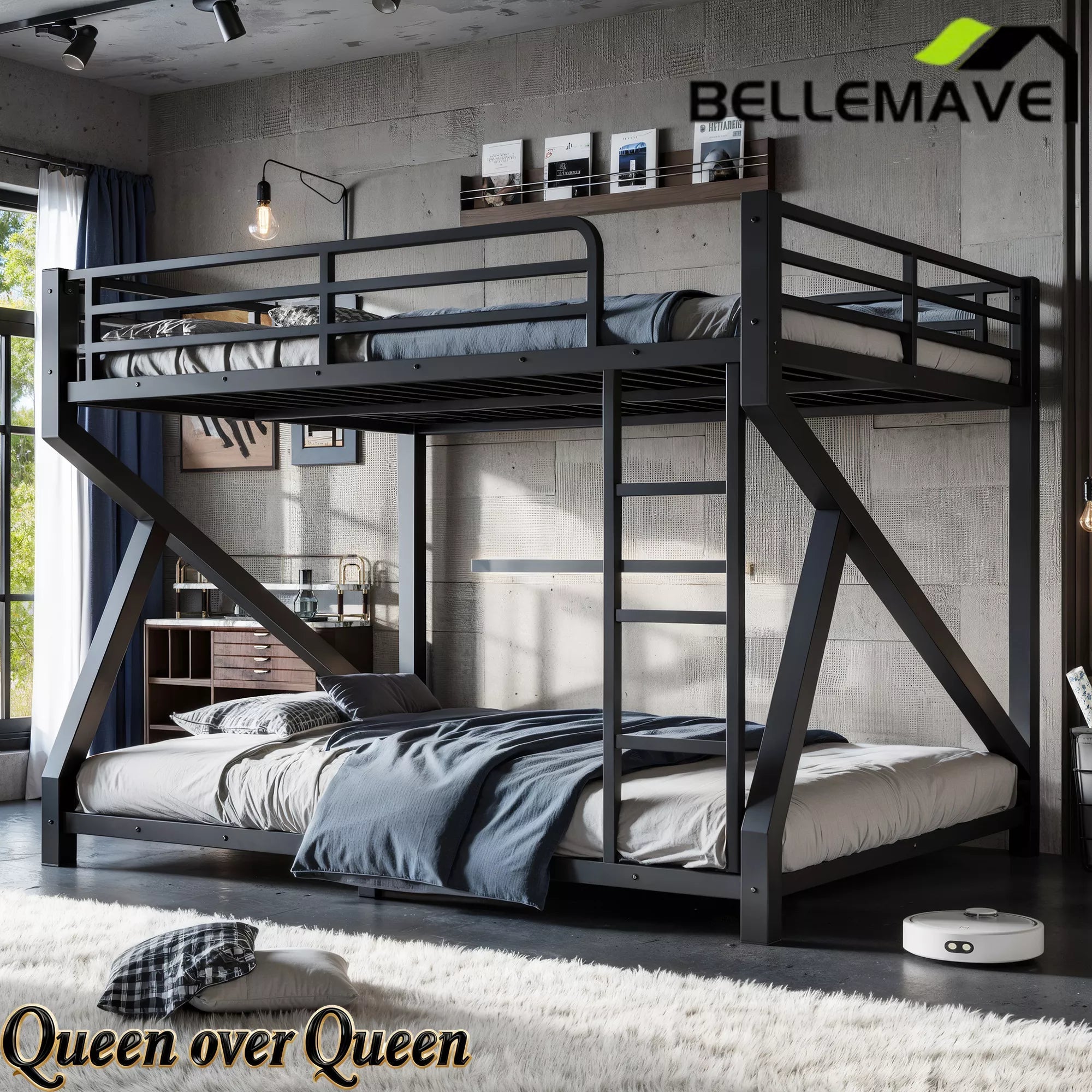 Heavy duty Queen over Queen bunk bed frame