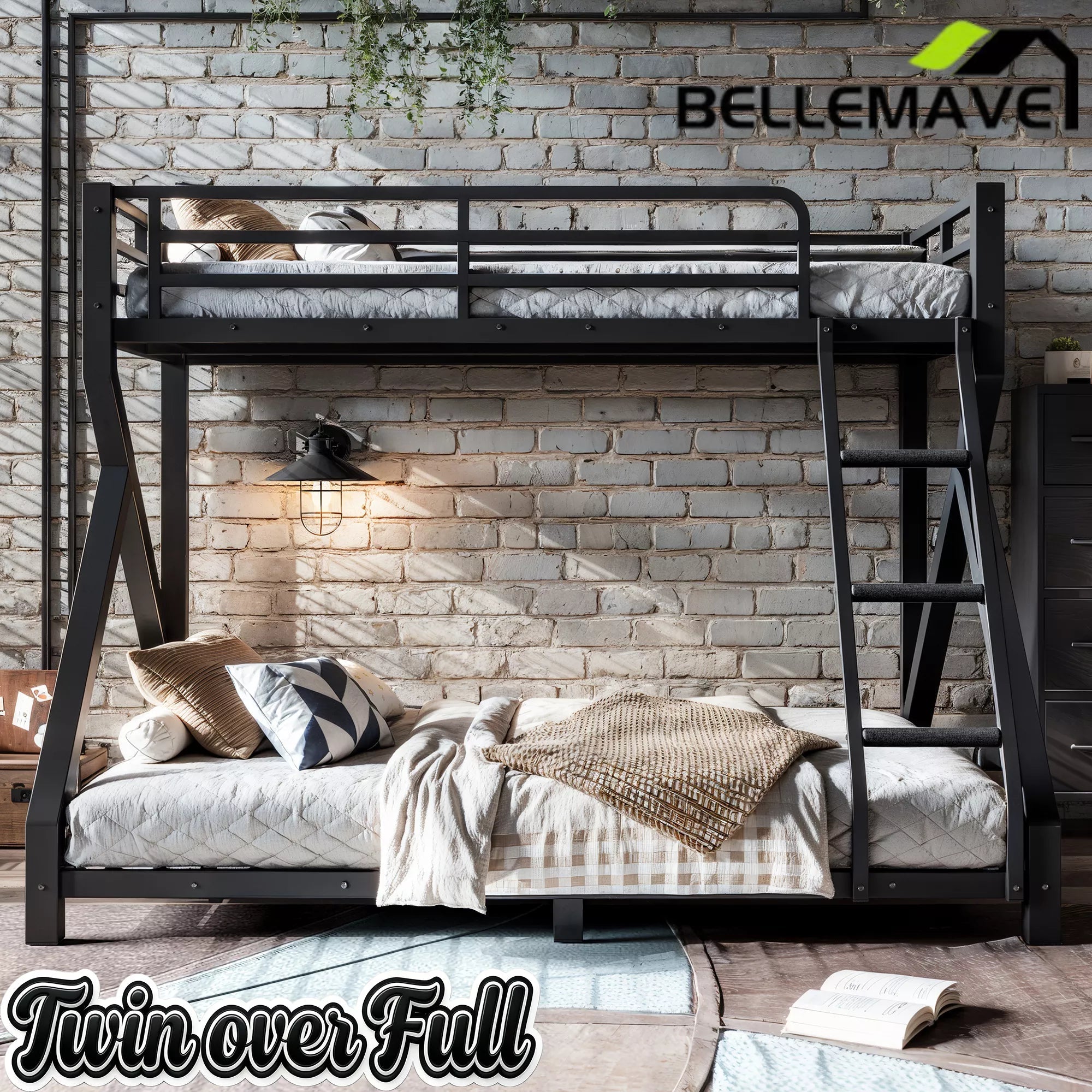 Twin over Full low profile metal bunk bed