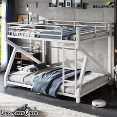 White Queen over Queen metal bunk bed