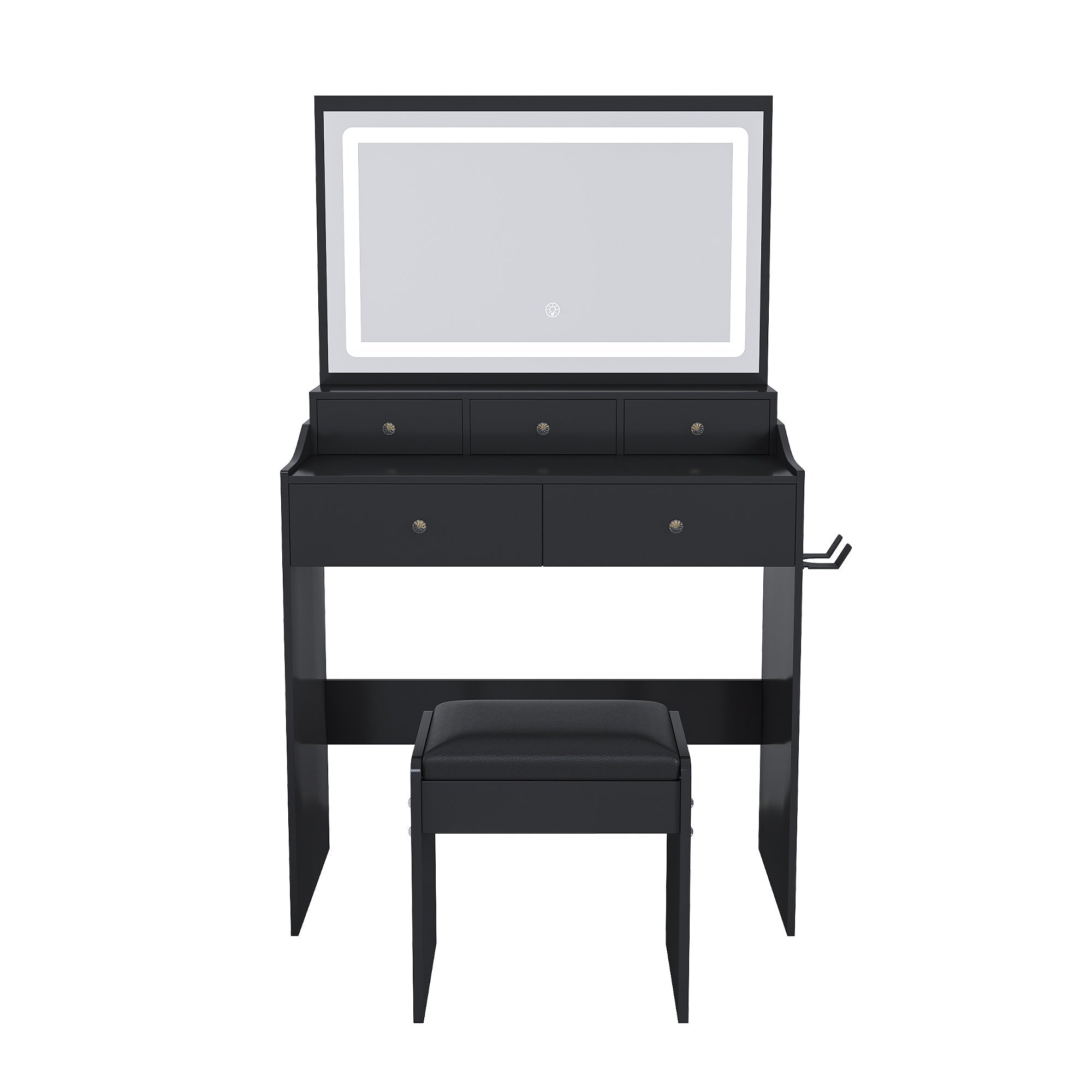 Bellemave® Makeup Vanity Desk Set with LED Lighted Mirror, Power Outlet, 5 Drawers, Hairdryer Rack and Chair for Women Girls Bedroom, Black - Bellemave