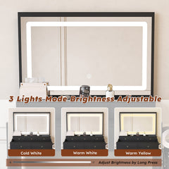 Bellemave® Makeup Vanity Desk Set with LED Lighted Mirror, Power Outlet, 5 Drawers, Hairdryer Rack and Chair for Women Girls Bedroom, Black - Bellemave