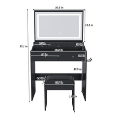 Bellemave® Makeup Vanity Desk Set with LED Lighted Mirror, Power Outlet, 5 Drawers, Hairdryer Rack and Chair for Women Girls Bedroom, Black - Bellemave