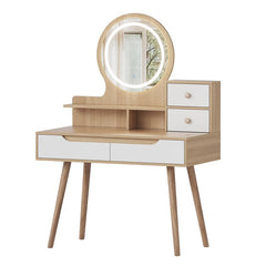Bellemave® Makeup Vanity Desk with 3 Adjustable Lighted Mirror with Solid Wood Table Feet , 4 Drawers and 3 Open Shelves - Bellemave